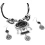 Tribal Jewelry Silver Stylish Black Enamel w/ Flower Silver Dangling