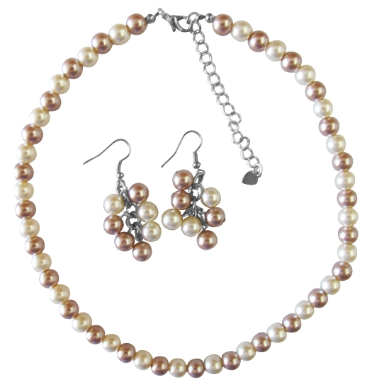 Inexpensive Trendy Wedding Pearls Champagne Ivory Necklace Set