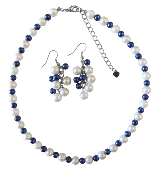 Beautiful Royal Blue Pearls White Pearls Necklace Set W Grape Bunch 