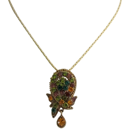 Vintage Pendant Multi Color Crystal Gold Plated Chain Necklace
