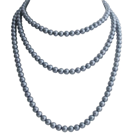 Medium Gray Pearls Handmade Long Necklace Three Stranded Necklace