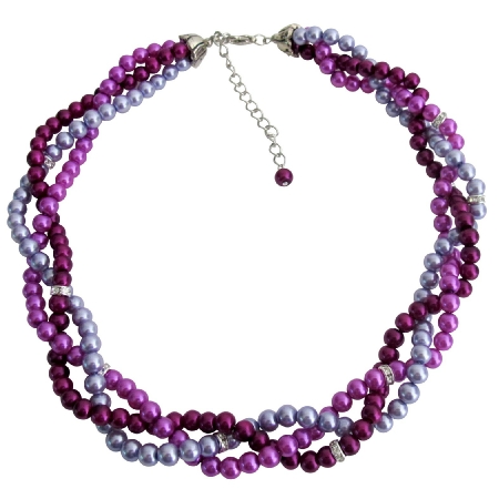 Custom Bride Twisted Braided Necklace Lilac Purple Plum Pearls