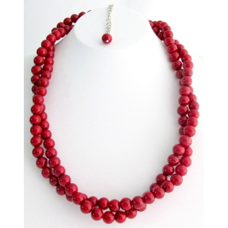 Holiday Gift Red Jewelry Twisted Red Pearl Double strand Necklace