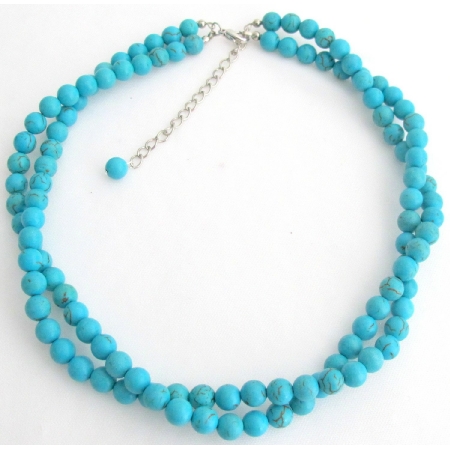 Natural Turquoise Handmade Necklace Twisted 2 Strand Necklace