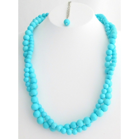 Vintage Style Turquoise Pearls Twisted Necklace Two Strand Necklace