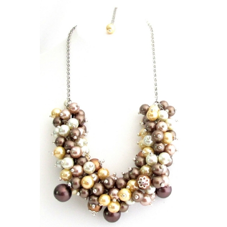 Multi Color Pearls Cluster Necklace Pink Chunky Pearl Cluster Necklace