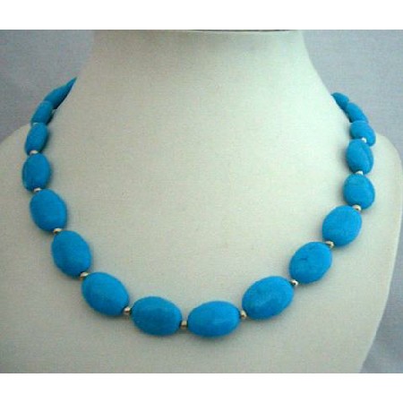 Natural Turquoise Handcrafted Necklace Silver Beads Turquoise Choker