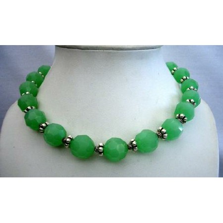 Handcrafted Artisan Designed Multi Faceted Green Agate Bead Necklace