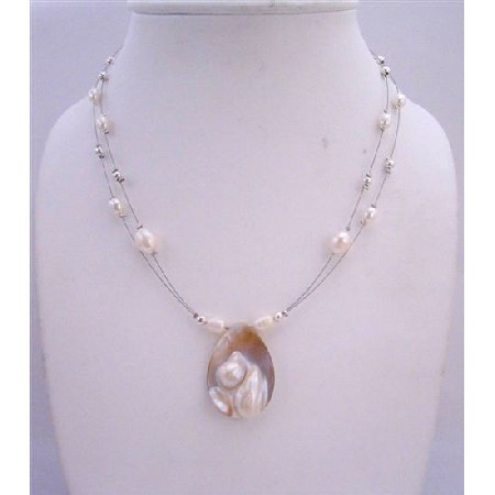 Natural Shell Pearl Pendant Double Stranded Freshwater Pearls Necklace