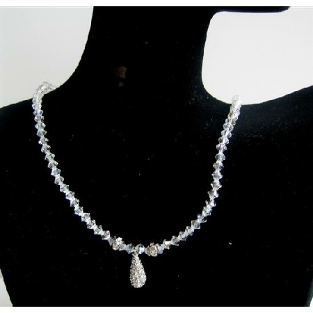 Swarovski Moonlite Crystal Necklace w/ CZ Tear Drop Jewelry