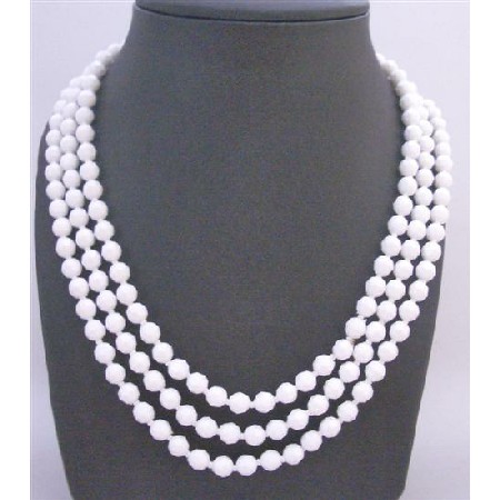 Pure White Beads Long Necklace 64 Inches Inexpensive Bridesmaid