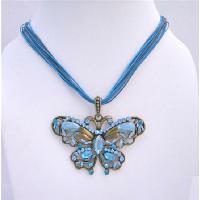 Vintage Butterfly Aquamarine Pendant Multi String Necklace Aquamarine Crystals Butterfly Pendant Jewelry