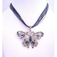 Black Butterfly Mult String Necklace Crystals Butterfly Necklace Jewelry
