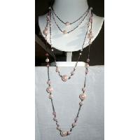 Long chain Pink simulated Pearls Necklace  Necklace-WOW