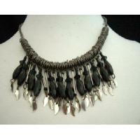 NEW!Antique Oxidised Metal Choker Bead Necklace w/ leave hanging !