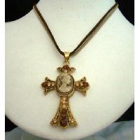 Victorian Cross Pendant Khakhi & Brown String LADY NECKLACE!