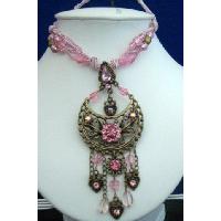 Victorian Necklace w/ Antique Gold Oxidized Pendant & Dangling!