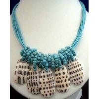 Turquoise Necklace Multi Strands w/ Shells Dangling Choker