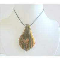 Ethnic Leaf Glass Painted Necklace Natural COlor Painted Pendant 