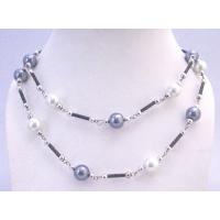White Grey Pearls Beautiful Long Summer Necklace Fancy Beads 56 Inches Inexpensive Long Necklace