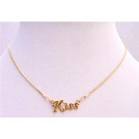 Kiss Gold Pendant Decorated w/ Cubic Zircon Gold Chain Necklace 
