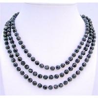 Onyx Beads Long Necklace 60 Inches w/ Silver Beads Neckalce Jewelry 
