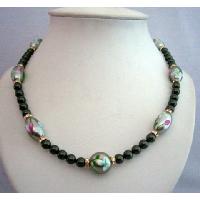 Genuine Swarovski Green Pearls w/ Hand Painted Rhodium Beads & Gold Rondells