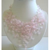 Rose Quartz Tassel Necklace Pink Quartz Stone Chip Nuggets Beads Necklace
