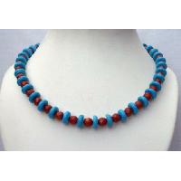 Genuine Turquoise & Coral Red Necklace Turquoise Ring w/ Faceted coral Red Beads Custom Jewelry 