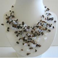 White Opal Nuggets Multi Tassel Necklace w/ Tiger Eye Nugget Classy Handmade Necklace 