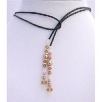 Handcrafted Lariat Necklace Genuine Swarovski Bronze Pearls & Lite Smoked Topaz Crystals Lariat Necklace 