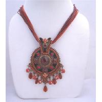 Seduction Red Beaded Necklace w/ Ethnic Enamel Pendant & Dangling Multistranded Necklace ictorian Style  