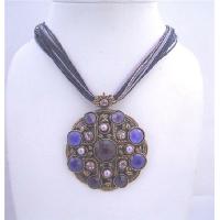 Multi String Necklace w/ Enamel Pendant Colors of Blue & Purple Shades Necklace  
