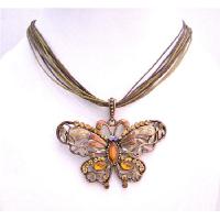 Smoked Topaz Butterfly Pendant Copper Antique Butterfly Pendant Necklace