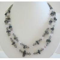 Handmade White Opal Necklace w/ Smokey Quartz & Onyx Chips Sterling Silver Clasp Necklace