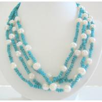 Sterling Silver Genuine Turquoise & Freshwater Multi Strands Necklace