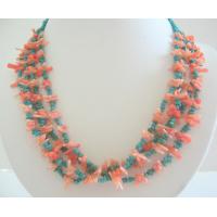 Turquoise & Angel Skin Bamboo Coral Necklace w/ Sterling Silver Gemstones Beads Jewelry Necklace