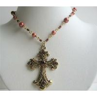 Culture Pearls Necklace w/ Jet Crystals & Black Diamond Crystals Cross Pendant Choker