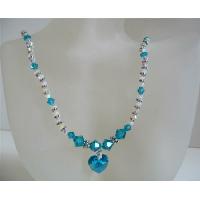 Blue Zircon Crystals And AB 2X w/ Blue Zircon Heart Pendnat Genuine Swarovski Crytal Necklace Handmade Jewelry