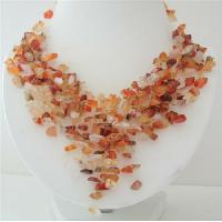 Carnelian Stone Nugget Necklace Stone Chip Multiple Drop Tassel Lovely Necklace