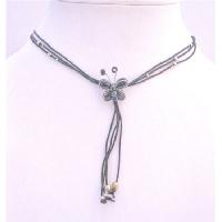 Black Butterfly Necklace Lovely Jewelry Multi String Necklace w/ Black Enamel Butterfly Pendant