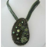 Green Enamel Pendant Green Multi String Necklace Stunning Jewelry 