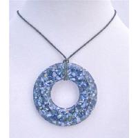 Beautiful Round Laminated Shell Pendant Necklace Shell w/ Shell Encrust Pendant Black Chord Necklace