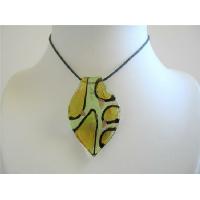 Fashionable Costume Jewelry Sexy Painted Glass Leaf Pendant Necklace w/ Black Chord Necklace