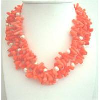 Genuine Coral Natural Neckalce  Skin Nugget Beaded Necklace Multi 3 Strands Necklace