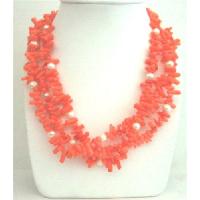 Natural Coral Natural Neckalce Orange Coral Nugget Beaded Necklace Multi 3 Strands Necklace
