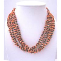 Genuine Onyx Bead Coral Skin Nugget Beaded Necklace Multi 5 Strands Necklace
