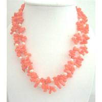 Angle Skin Coral Tube Beeads w/ Freshwater Pearls Double Stranded Necklace Sterling Silver Clasp