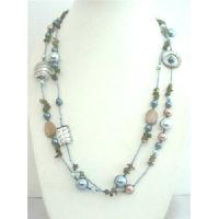 Long Necklace Multi Semi Precious Beads Shell 26 Inches Long Necklace