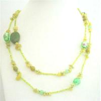 Apple Jade Stone Nugget Millefiorri Mirano Glass Beads Long Necklace Multi Assorted Beads 29 Inches Long Necklace